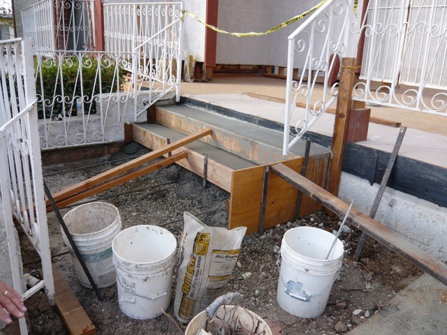 Waterproofing membrane installed prior to pouring concrete steps