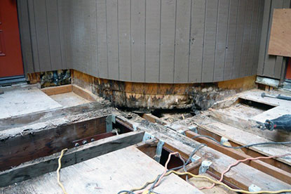 Courtyard deck radius wall termite damage