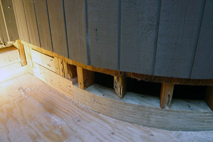 Courtyard deck radius wall termite damage restoration