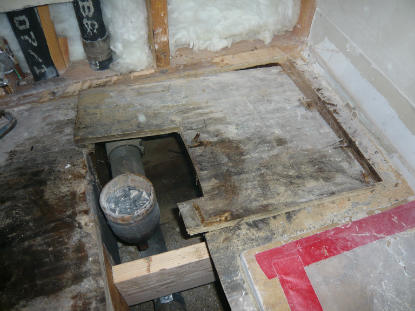 Sewage and mold contaminated bathroom subfloor