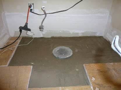 Bathroom cement base applied over wire lathe