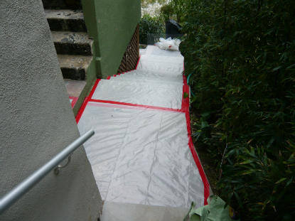 Surface protection prior to stairway / stairs waterproofing restoration