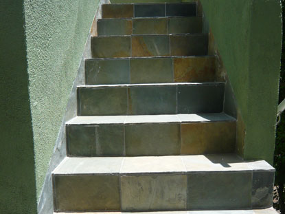 Completed exterior stairway / stairs waterproofing including slate installation